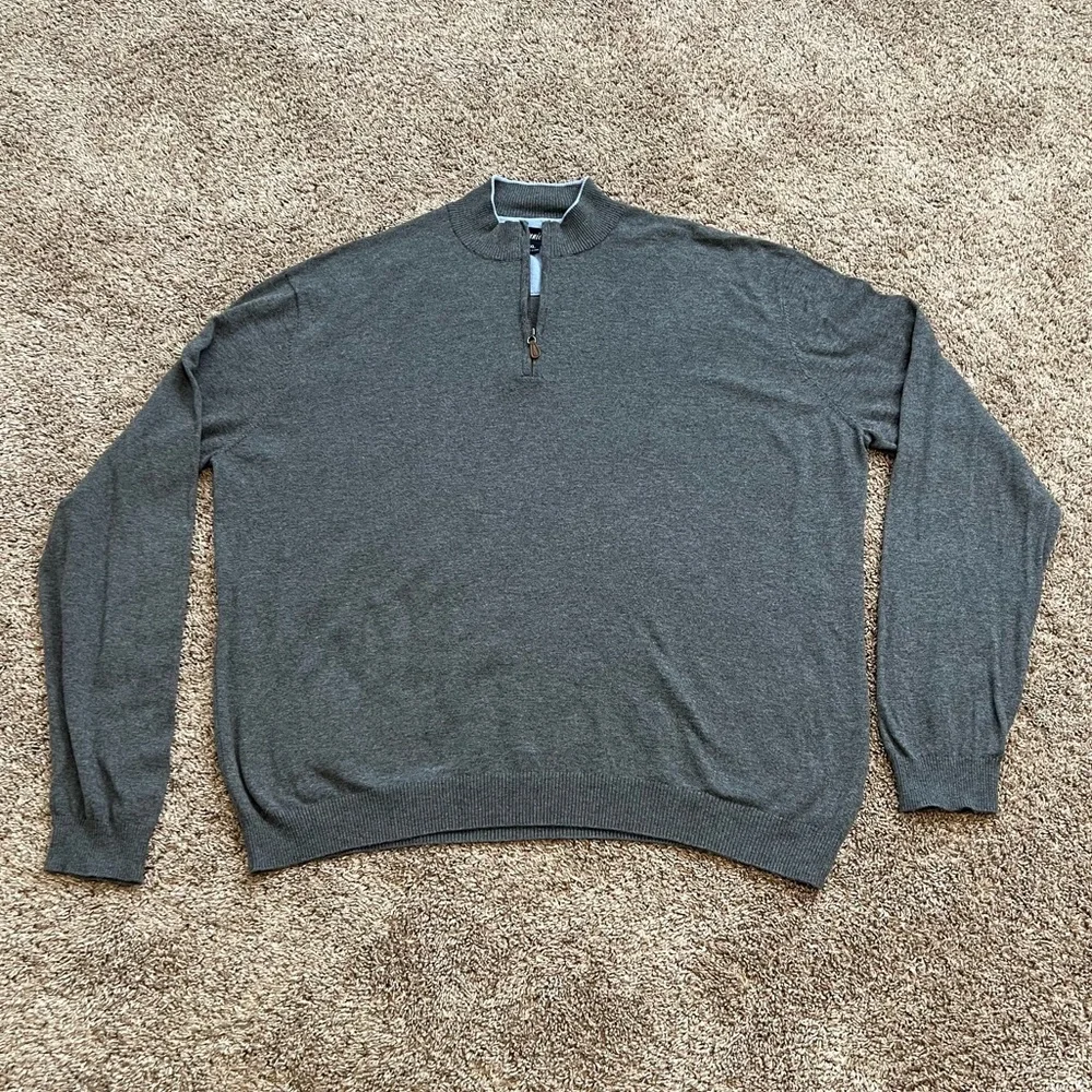 Johnnie-O Men’s Grey Bailey Quarter Zip Sweater XL Silk Blend Knit Fall Winter